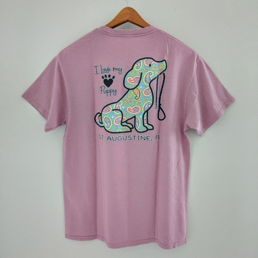 St. Augustine Florida Beach Pup I LOVE MY PUPPY T Shirt WOMENS M Dusty Rose Dog - Picture 2 of 9